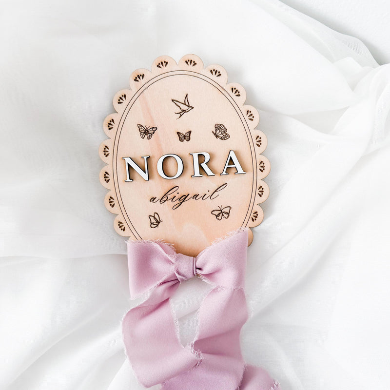 Custom Butterfly Baby Name Sign, Personalized Wood Birth Announcement, Newborn Milestone Sign, Nursery Name Plaque, Baby Photo Prop