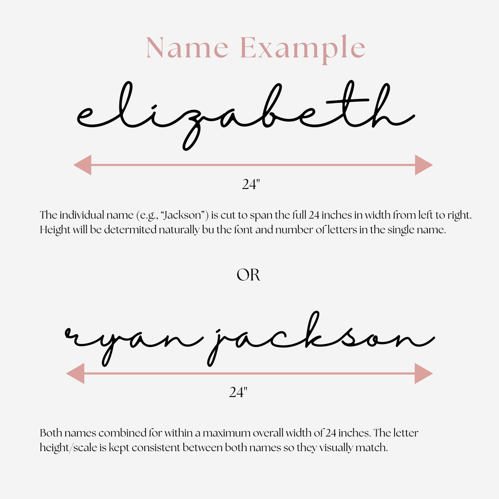 Layout guide showing a single name and two names both fitted to a 24 inch width
