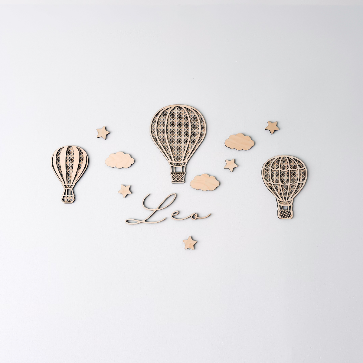 Hot Air Balloon Nursery Decor, Personalized Boho Wooden Name Sign, Rattan Baby Wall Art Set
