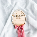 Personalized wooden baby birth stats sign with butterflies, engraved with name and birth details