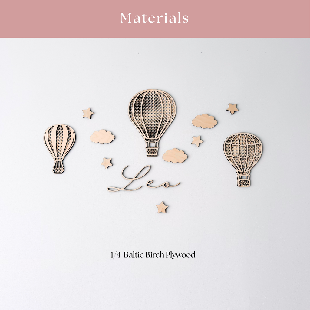 Hot Air Balloon Nursery Decor, Personalized Boho Wooden Name Sign, Rattan Baby Wall Art Set