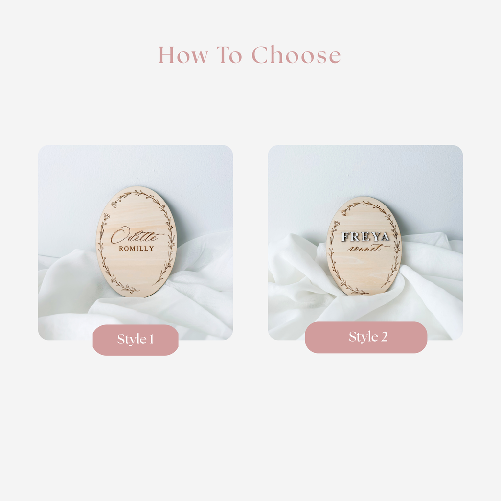 Style guide comparing the engraved script name sign with the raised lettering version