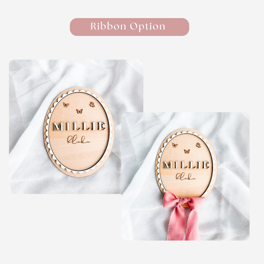 Ribbon option guide showing the butterfly sign with and without a silk ribbon