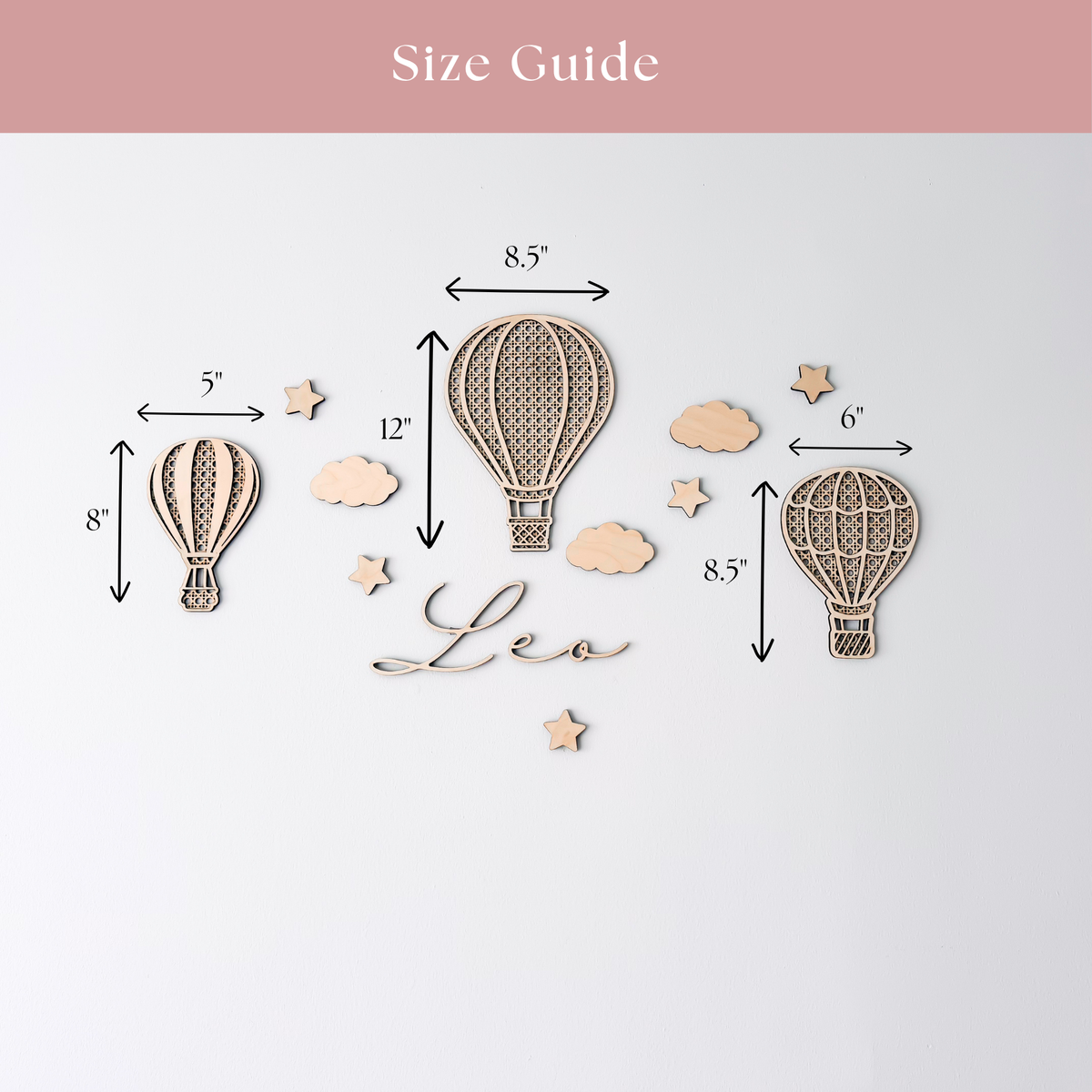 Hot Air Balloon Nursery Decor, Personalized Boho Wooden Name Sign, Rattan Baby Wall Art Set