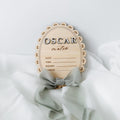 Personalized Baby Birth Stats Sign, Oval Scalloped Wood Name Plaque, Custom Hospital Announcement Sign, Newborn Photo Prop, Baby Shower Gift