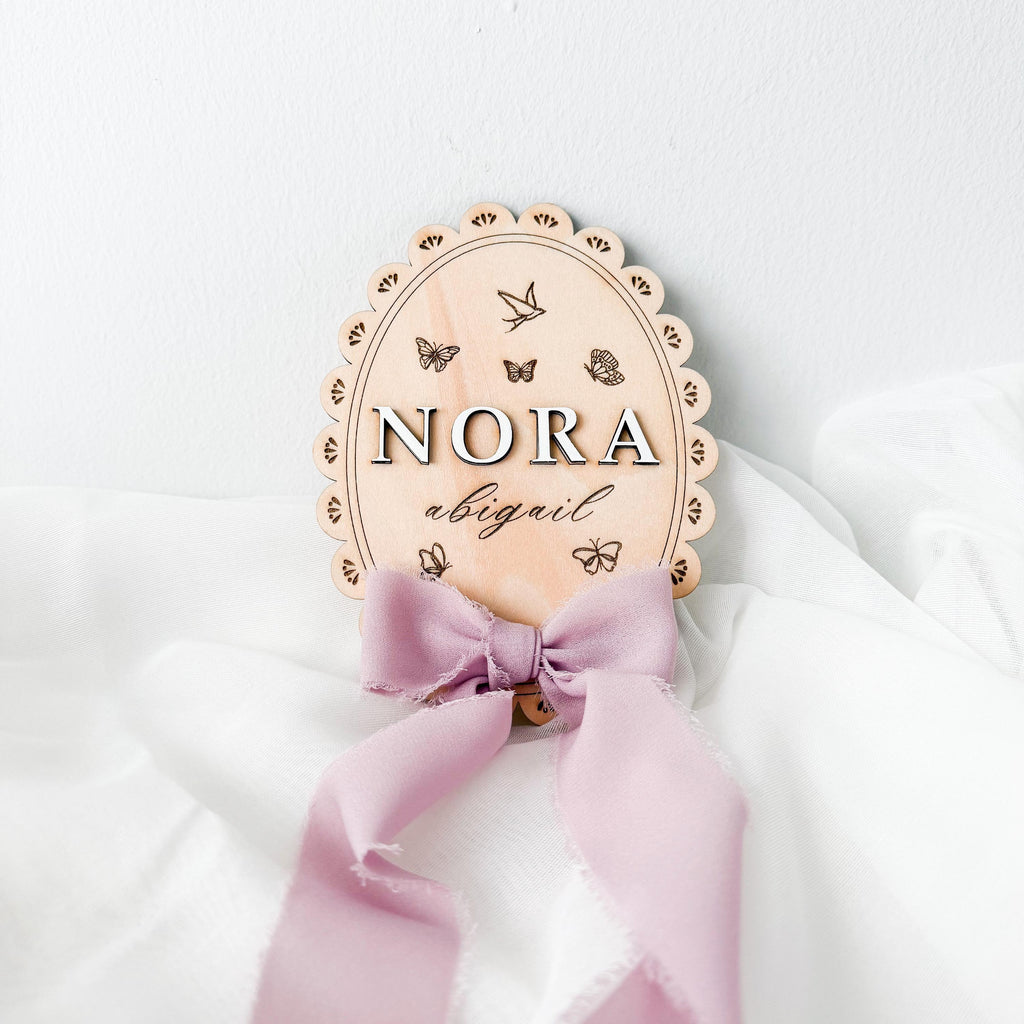 Custom Butterfly Baby Name Sign, Personalized Wood Birth Announcement, Newborn Milestone Sign, Nursery Name Plaque, Baby Photo Prop
