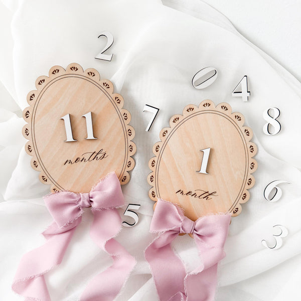 Baby Monthly Milestone Sign, Wooden Milestone Disc with Numbers, Newborn Monthly Photo Prop, Baby Milestone Tracker, Baby Shower Gift