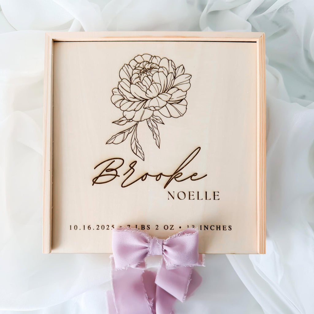 Personalized Baby Keepsake Box, Floral Birth Stats Memory Box, Engraved Wooden Baby Box, Newborn Keepsake Gift, Baby Shower Gift