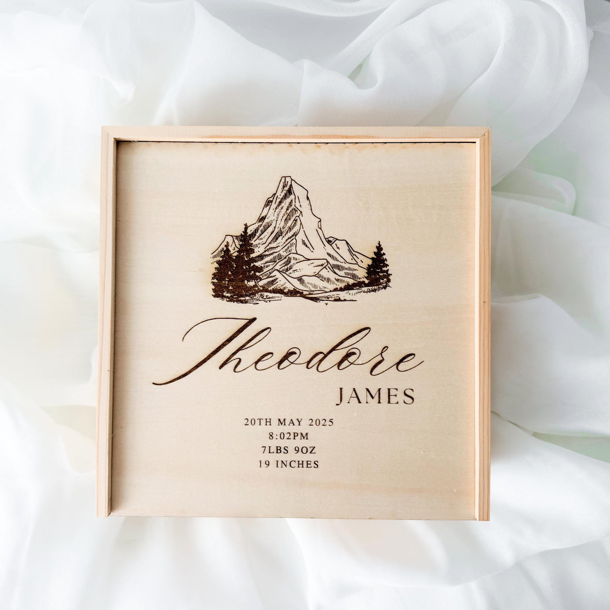 Baby Boy Keepsake Box, Mountain Woodland Memory Box, Newborn Birth Stats Box, Personalized Baby Boy Gift, Baby Shower Gift