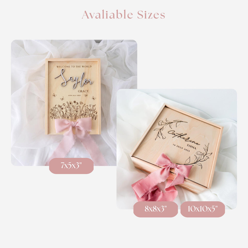 Minimalist Floral Baby Keepsake Box, Modern Newborn Memory Box, Birth Stats Box, Baby Girl Keepsake Gift, Baby Shower Gift