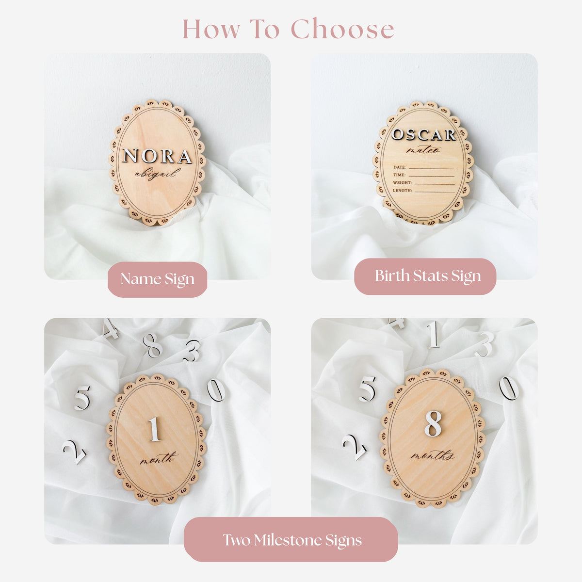 Personalized Baby Birth Stats Sign, Oval Scalloped Wood Name Plaque, Custom Hospital Announcement Sign, Newborn Photo Prop, Baby Shower Gift