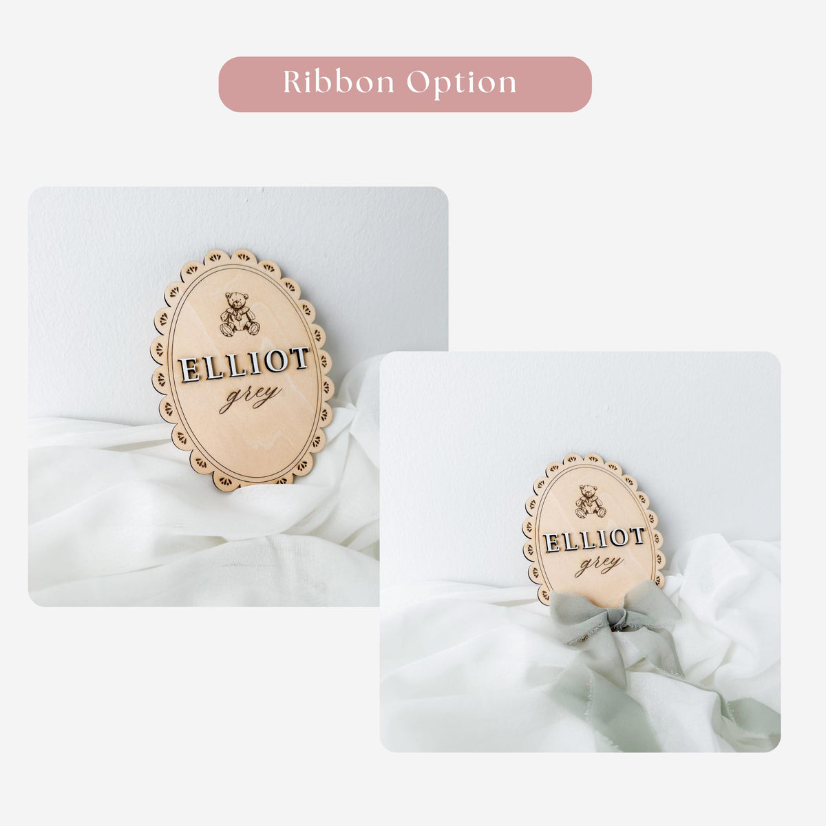 Personalized Teddy Bear Baby Name Sign, Gender Neutral Nursery Keepsake, Engraved Newborn Announcement Disc, Baby Shower Gift