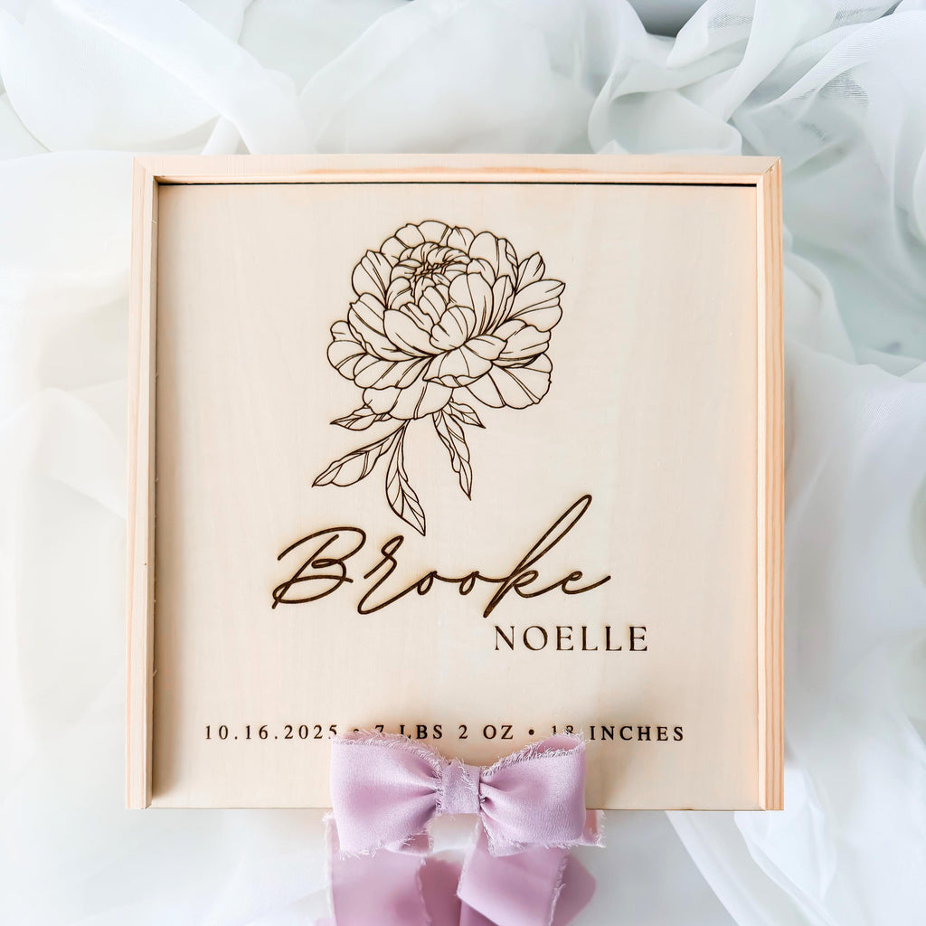 Personalized Baby Keepsake Box, Floral Birth Stats Memory Box, Engraved Wooden Baby Box, Newborn Keepsake Gift, Baby Shower Gift