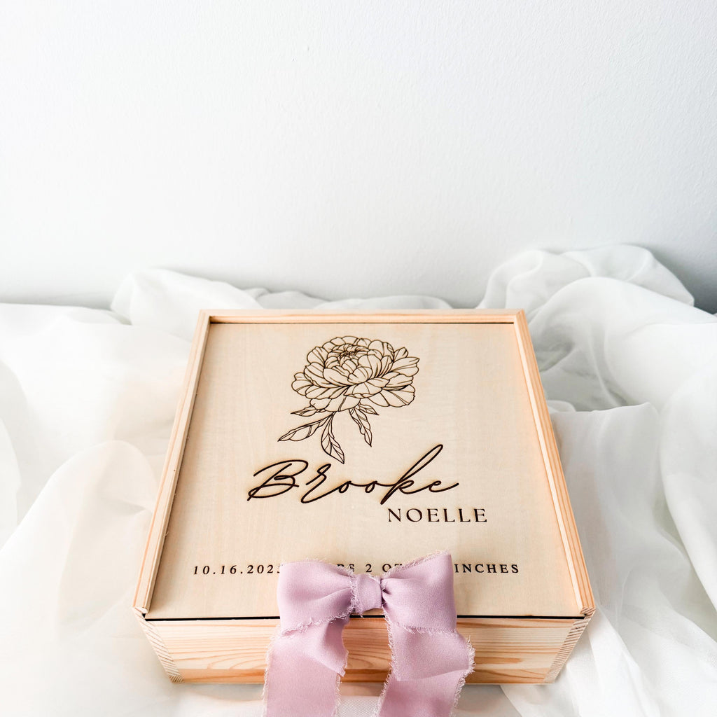 Personalized Baby Keepsake Box, Floral Birth Stats Memory Box, Engraved Wooden Baby Box, Newborn Keepsake Gift, Baby Shower Gift