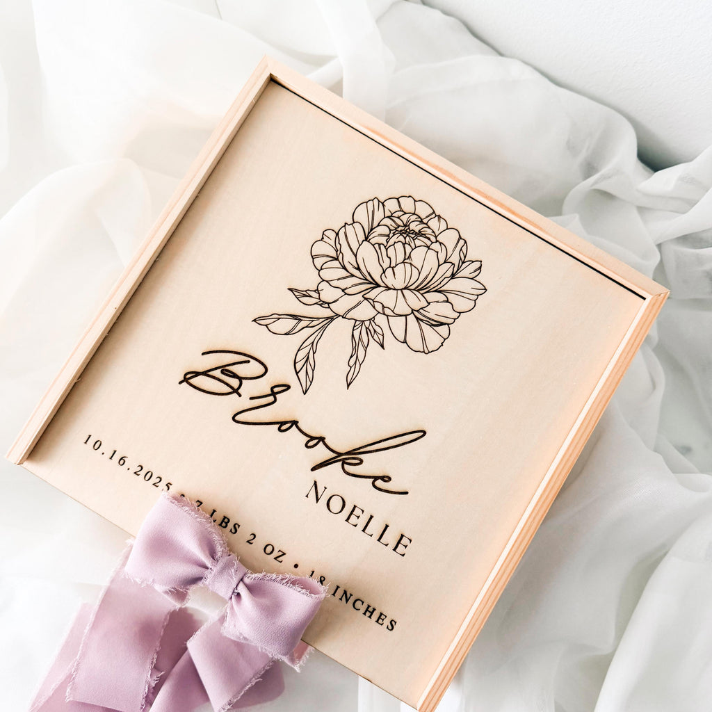 Personalized Baby Keepsake Box, Floral Birth Stats Memory Box, Engraved Wooden Baby Box, Newborn Keepsake Gift, Baby Shower Gift
